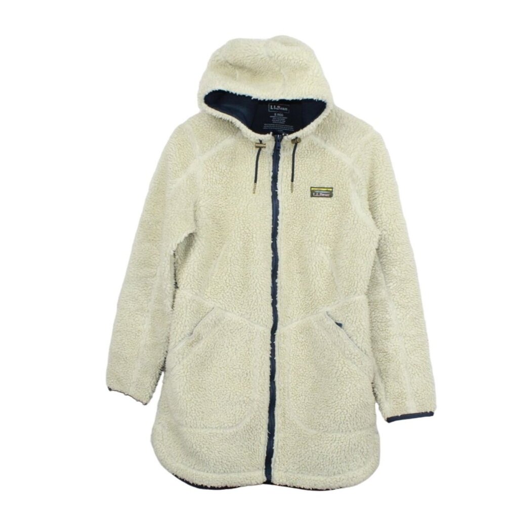 LL Bean Mountain Pile Fleece Coat Full Zip Natural Size S